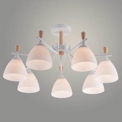 Люстра XA1622/7 WH+WOOD белый+дерево 7х60W E27 d650 h340, HN25
